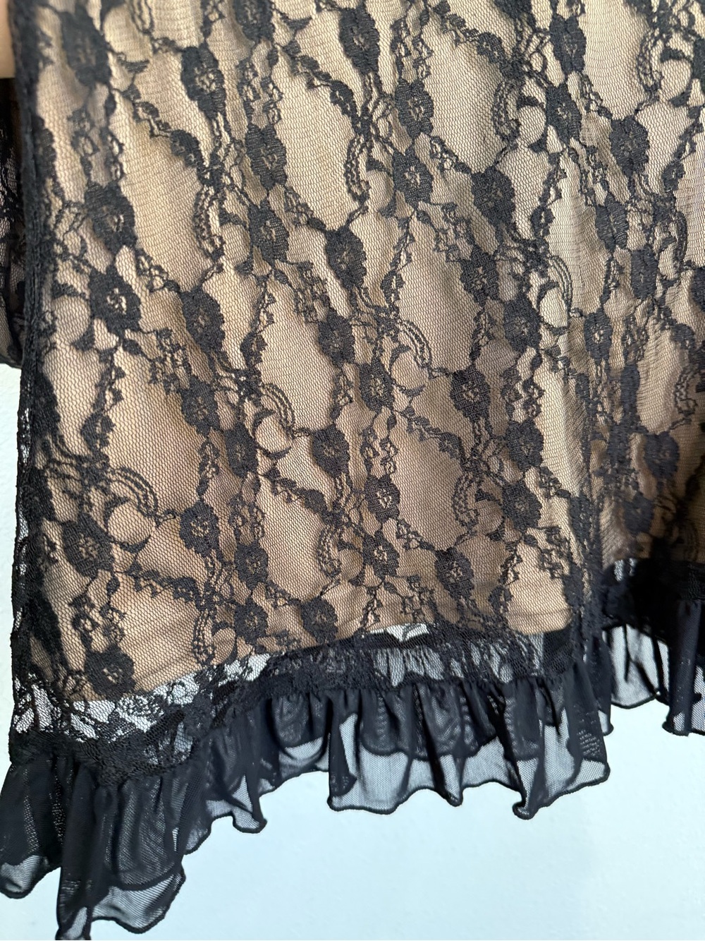 Cider Black Lace Sheer Midi Dress Nude Lining Ruffle Hem Y2K Slip Size S - Picture 3 of 9